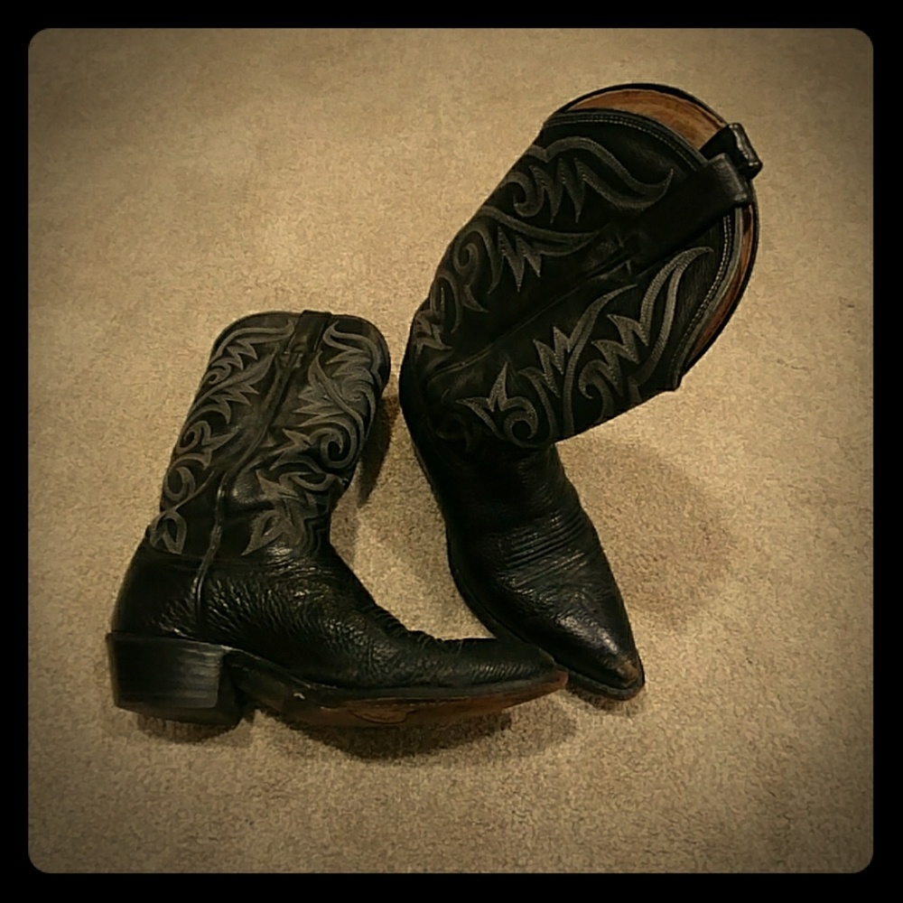 Dan Post Black Leather Cowboy Boots 8D